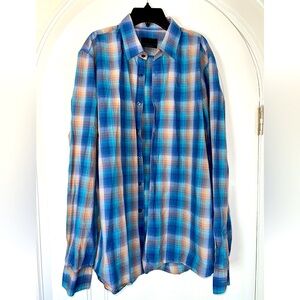 Men's Blue Plaid Button-Up Shirt - Casual Long Sleeve